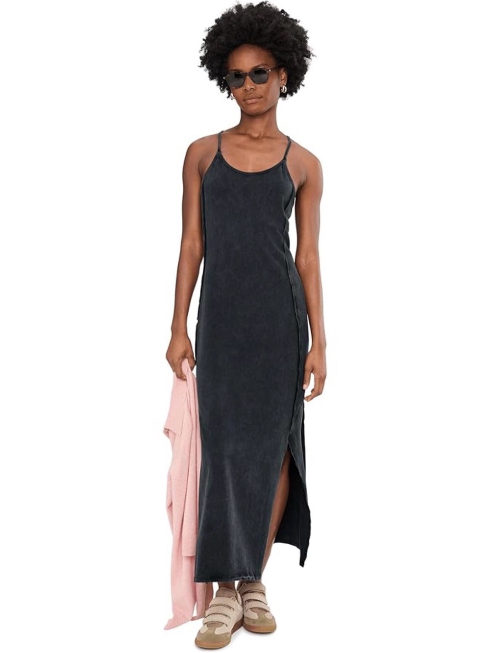 FP Movement by Free People HOT SHOT SURF Washed BLACK Maxi Dress with Side Slit